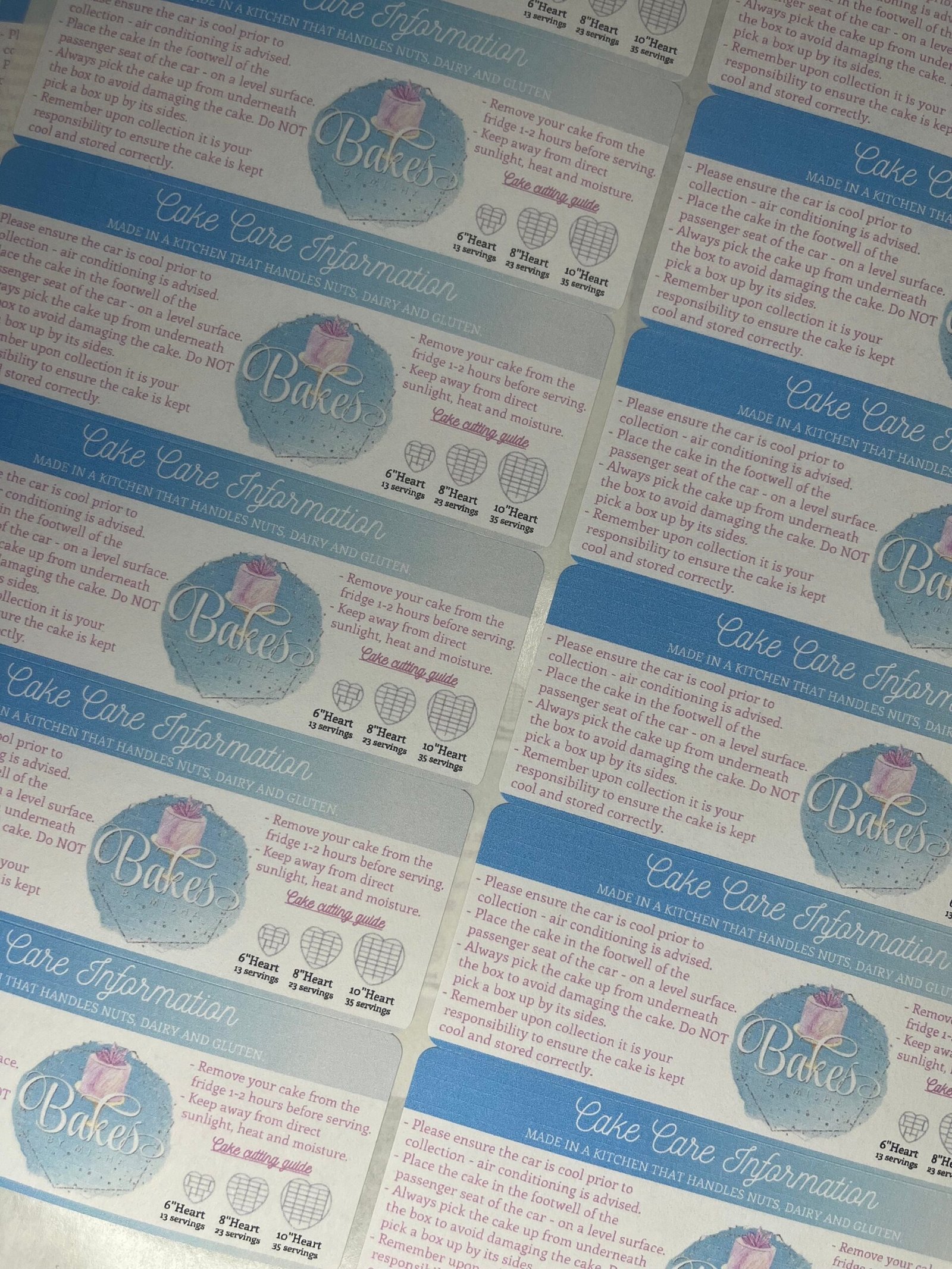 Personalised Cake Care Gloss Stickers & Heart Cake cutting Guide