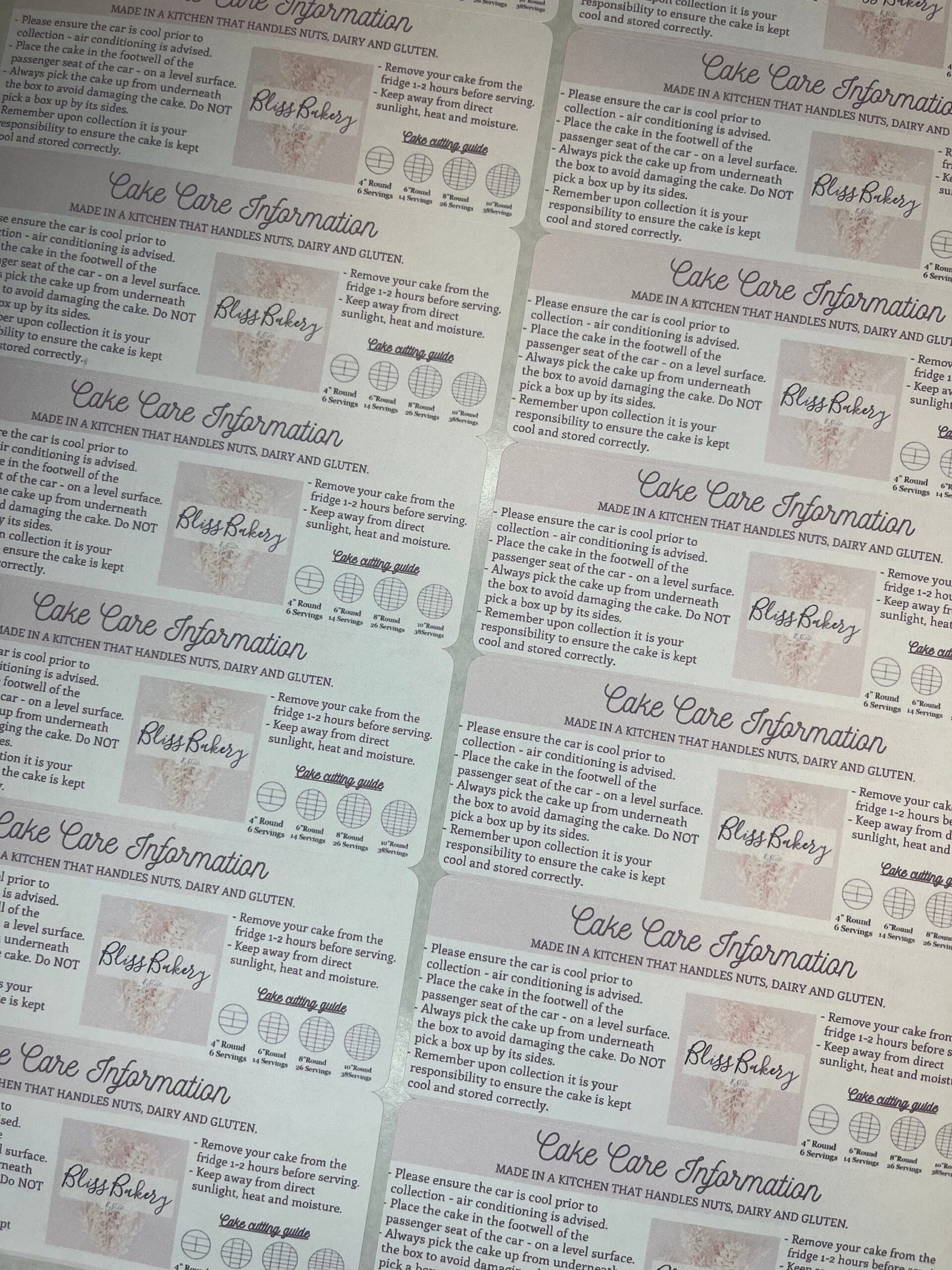 Cake Care Stickers & Round Cake cutting Guide