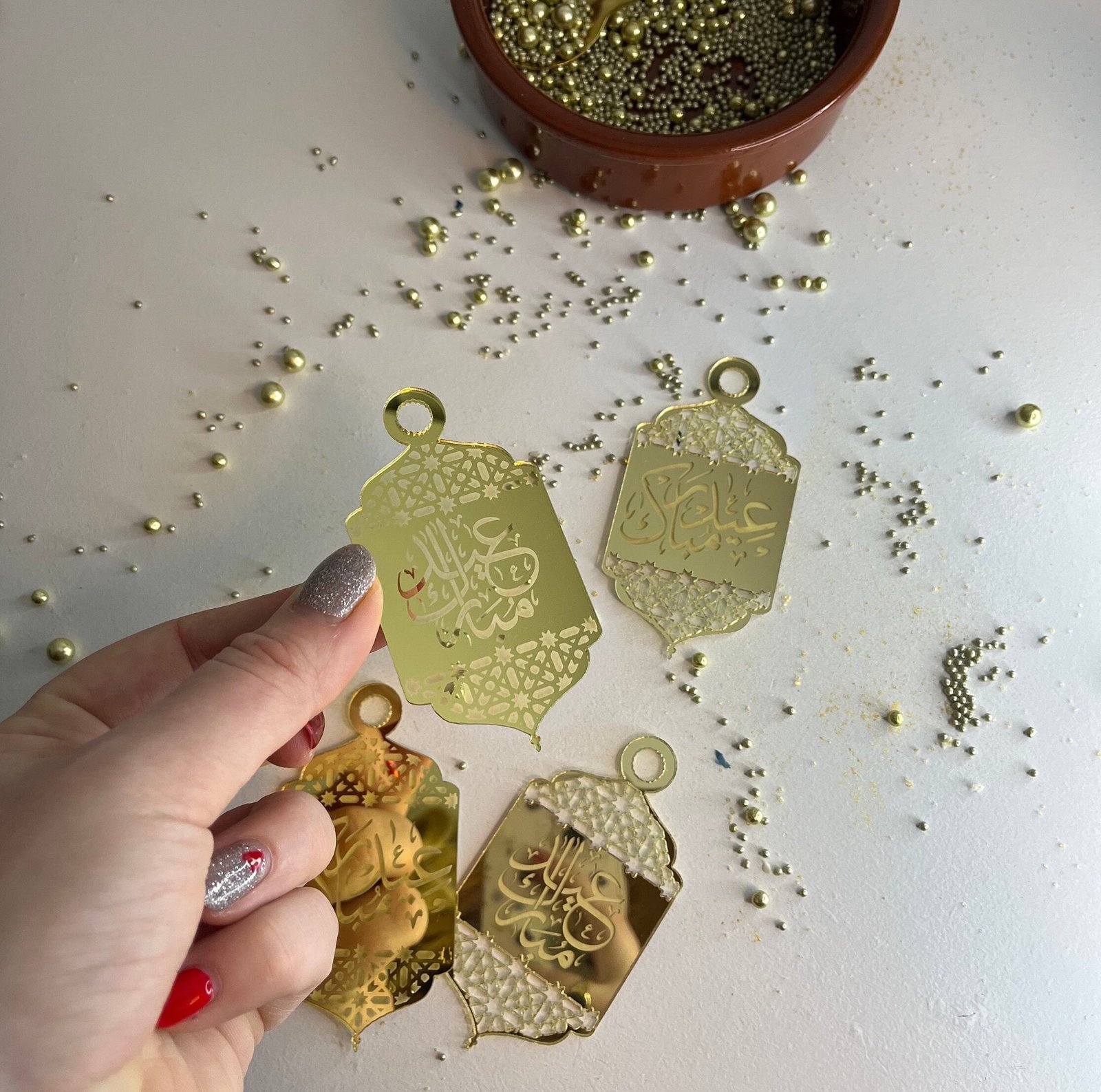 Eid Mubarak gold acrylic tag arabic script - Image 4
