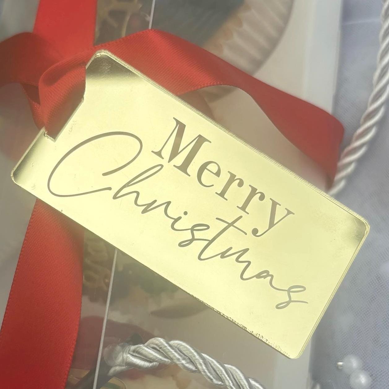 Merry Christmas Acrylic Tag, Gold, Red, Silver. - Image 5