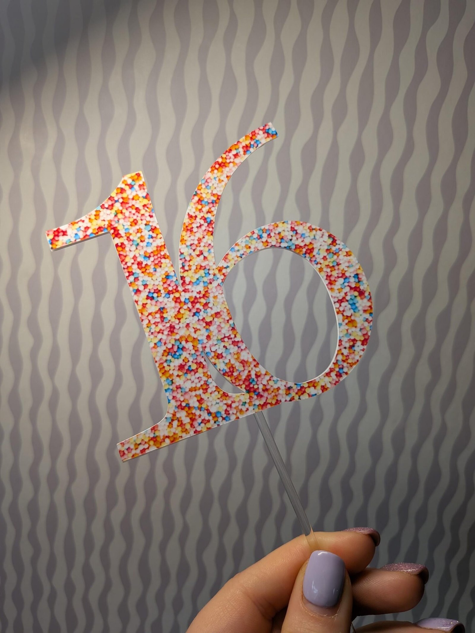 Personalised Layered Sprinkle Style Printed Topper - Any Age / Number - Customisable - Double Sided, Hundreds and Thousands Cake Topper - Image 3