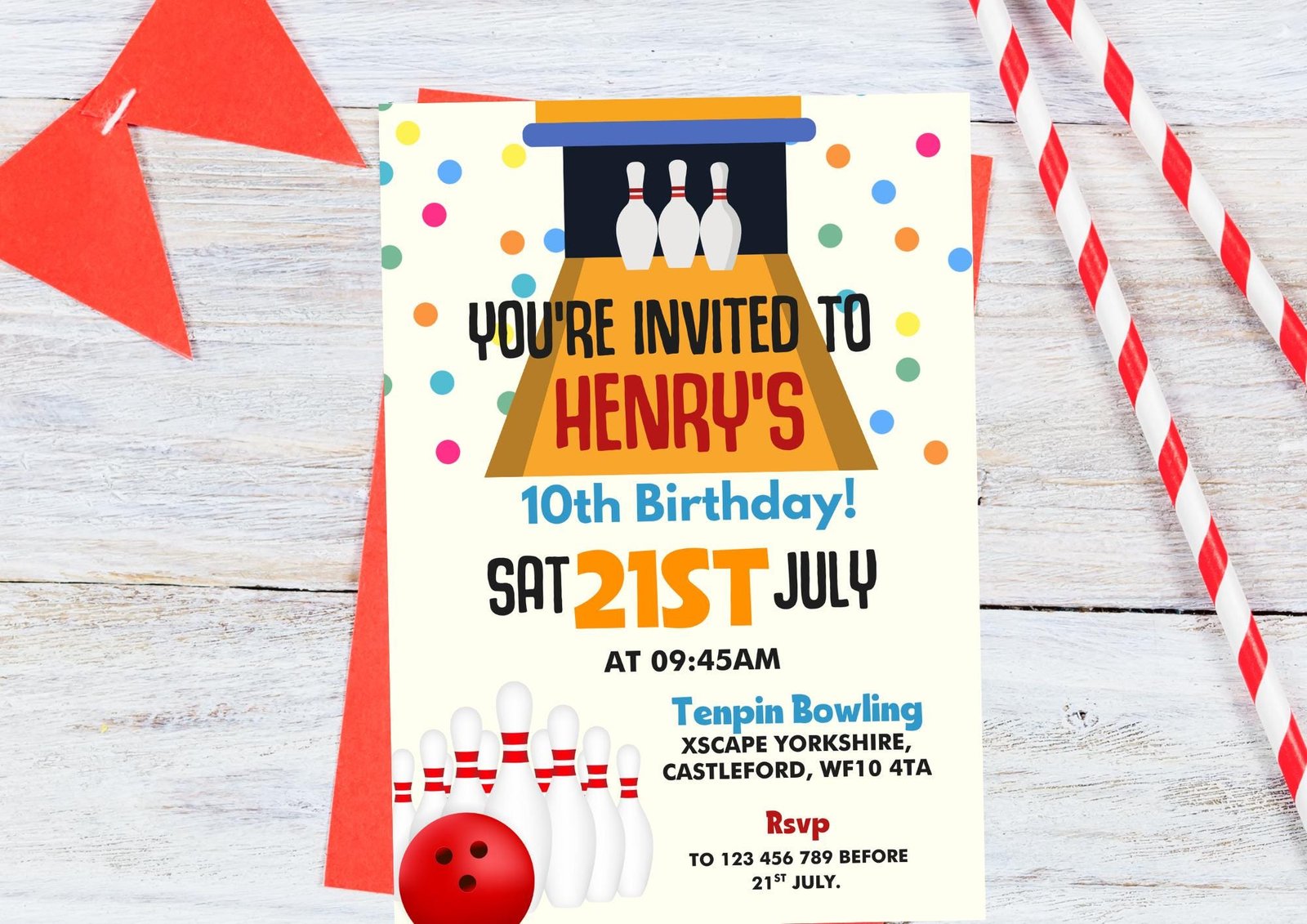 Bowling Birthday Party Invitation - Image 2
